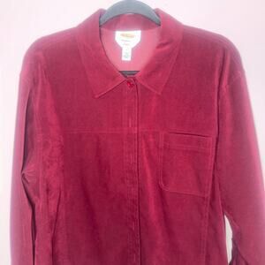 Talbots Petite Stretch Womens Large Maroon Long Sleeve Button Up Heavy Shacket